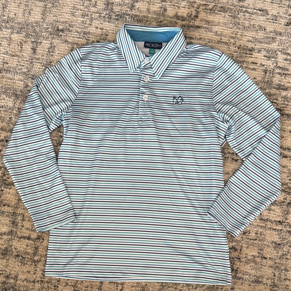 Prodoh boys xs 7/8 EUC Striped Polo Shirt - Blue and White